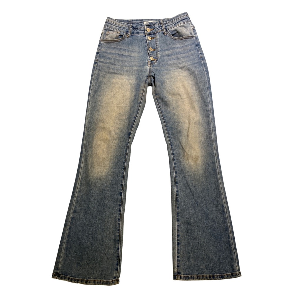 GENLECK Jeans Women's Size‎ 4 Blue Light Wash Flare Mid Rise Button Fly Boho